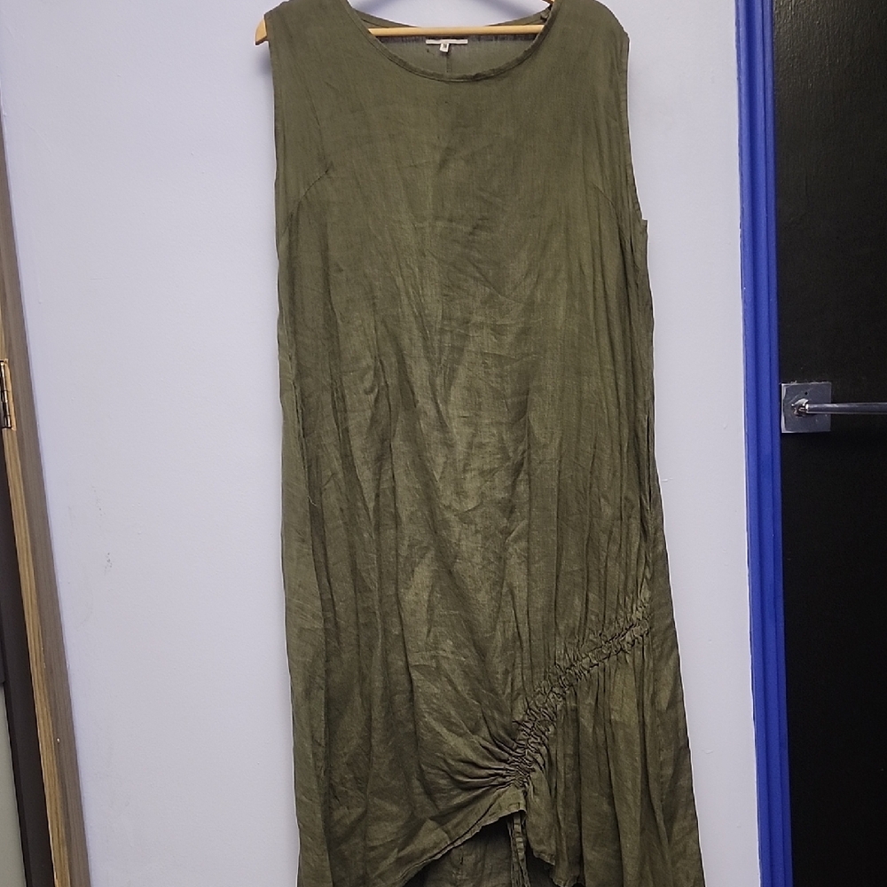 Sleeveless Olive Green Linen Dress